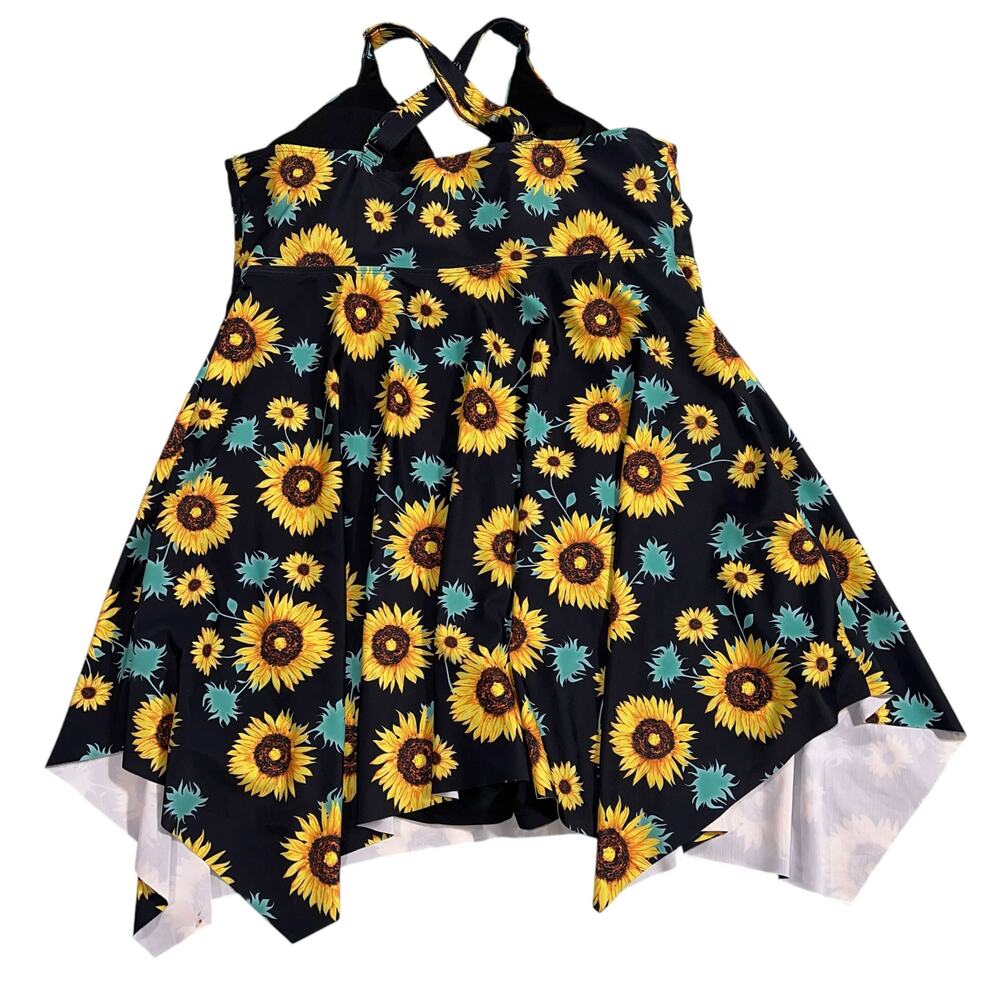 Hanna Nikole Womens Swimsuit Dress Sunflower Print Asymmetrical Hem Blue Yellow - Picture 6 of 16